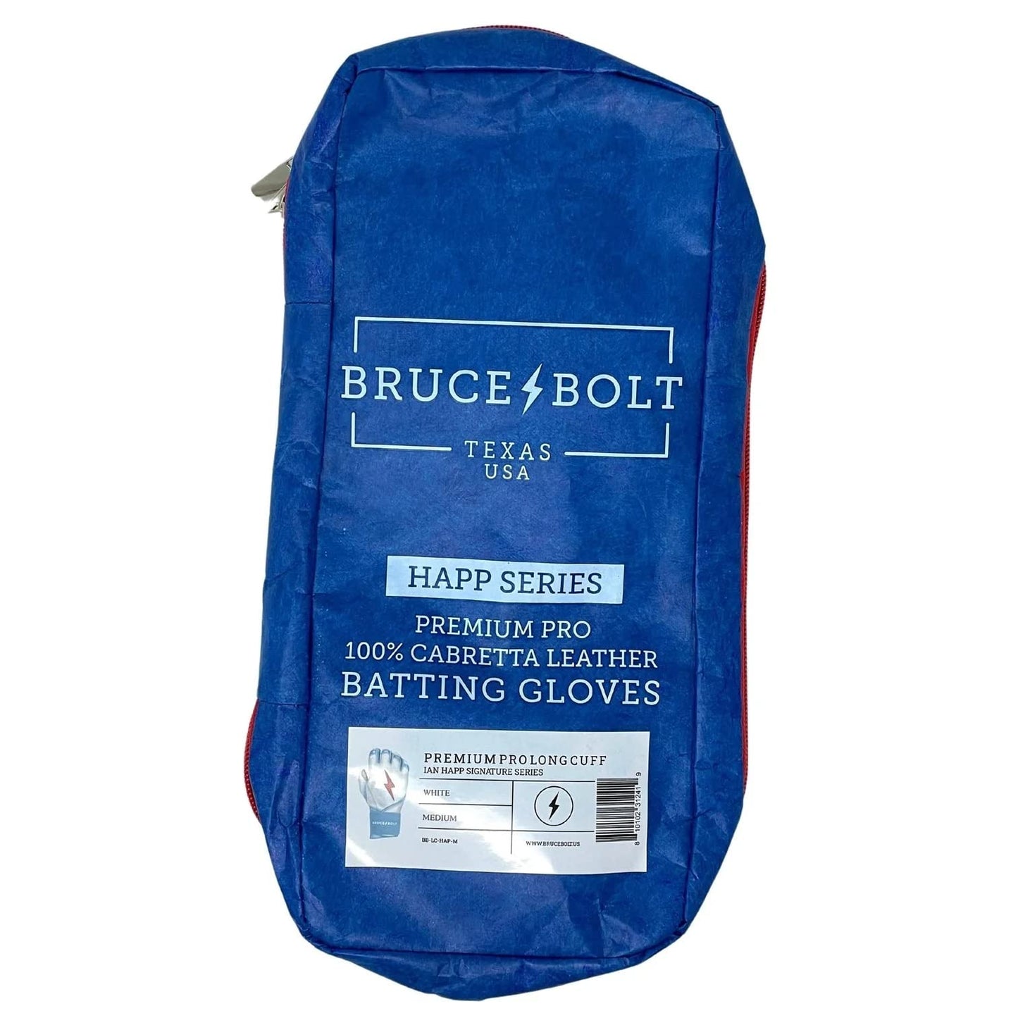 BRUCE BOLT HAPP Series Long Cuff White Batting Glove - White