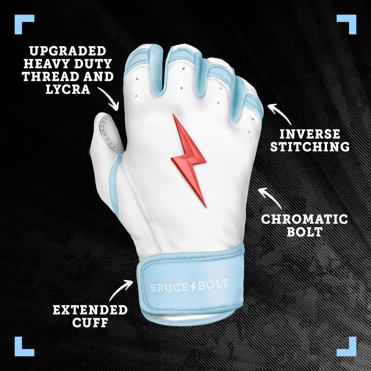 BRUCE BOLT HAPP Series Short Cuff White Batting Glove - White