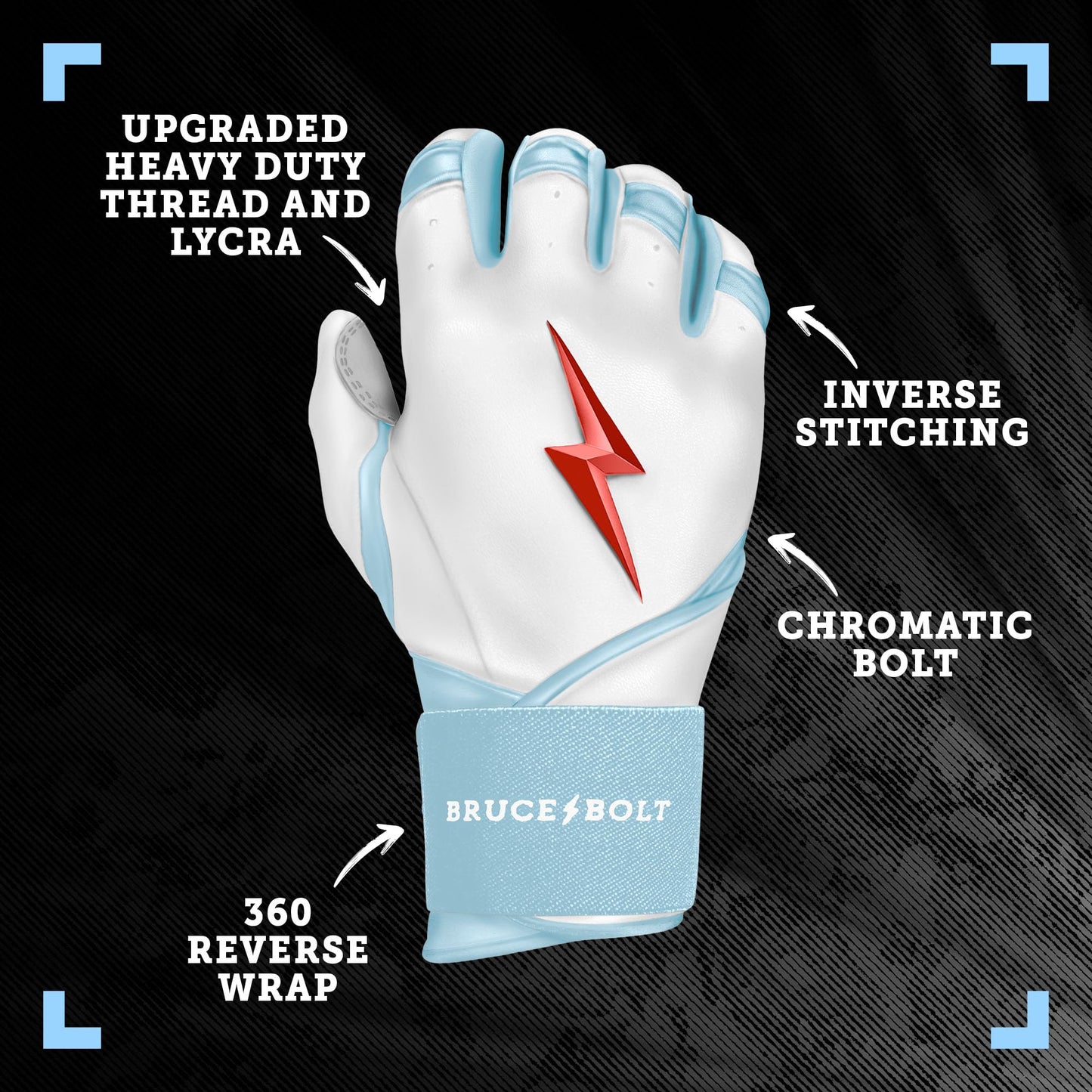 BRUCE BOLT HAPP Series Long Cuff White Batting Glove - White
